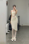 Un Morceau elastic lace asymmetric tube top um231sz19 meter white PUM38